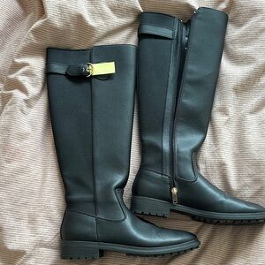 Coach Black Over-the-Knee Riding Boots with Gold Buckle